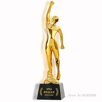 Творческий Трофей из смолы Brave Forward Награда по индивидуальному заказу Выгравированная Фигура Скульптура Форма Подарок сотруднику Золотой серебряный медный Трофей