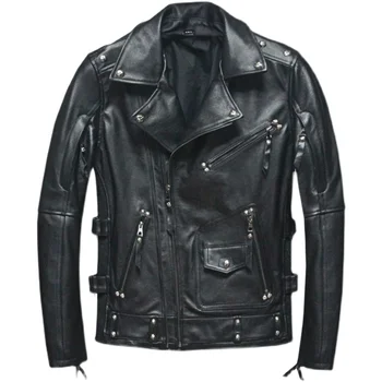Тяжелая мотоциклетная куртка из воловьей кожи верхнего слоя, мужская куртка с тонким отворотом, локомотив, пальто из натуральной воловьей кожи для мужчин