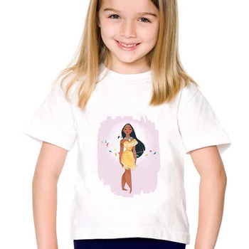 Уличная одежда для девочек в стиле Покахонтас, футболка с принцессой Диснея, повседневный летний топ для маленьких девочек, базовая одежда с коротким рукавом для детей