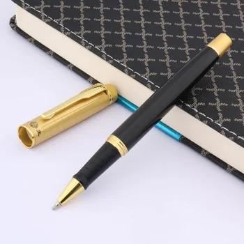 ЧЕРНАЯ металлическая ручка-роллер с золотым шариком, канцелярские школьные принадлежности, подарок для письма