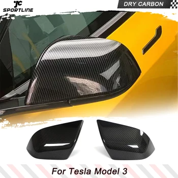 Чехлы для зеркал заднего вида из сухого карбона для Tesla Model 3 4-Дверный 2017-2023 Стиль Замены чехлов для боковых зеркал заднего вида