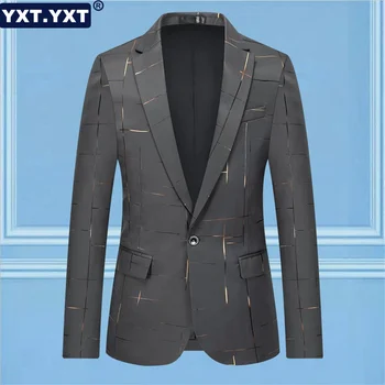 Элегантный пиджак-блейзер Мужской костюм 2023 Новинка в деловом офисе, Роскошные мужские блейзеры с геометрической решеткой с одной пряжкой, куртка и пальто